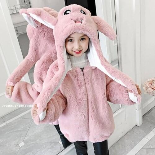 Baby Girls Faux Fur Coat Winter Children Girls Long ears Christmas Jacket Warm Kids Girls Snow Coat Girls Outerwear Clothing