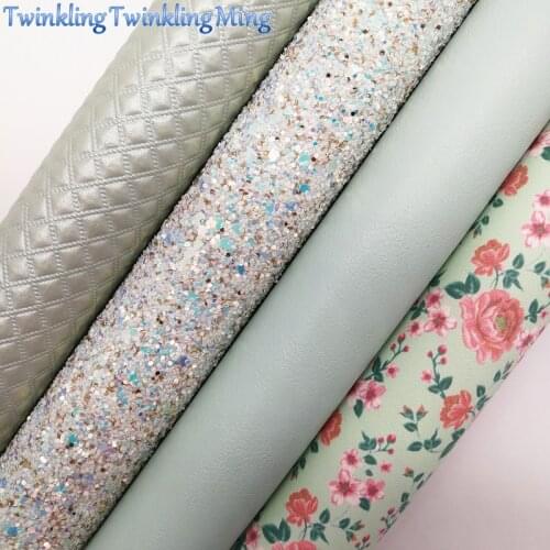 GREEN Glitter Fabirc, Faux Leather Fabric, Flowers Synthetic Leather Fabric Sheets For Bow A4 21x29CM Twinkling Ming XM625