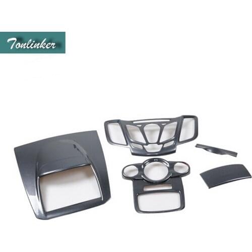 Tonlinker 1 PCS DIY Car styling New ABS carbon fiber air conditioning control panel cover case stickers for Ford Fiesta 2013