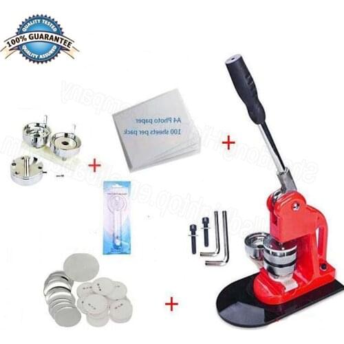 Badge Punch Press Maker Machine With 100 Circle Button Parts and paper cutter ,Photo paper(25/32/37/44/58MM)