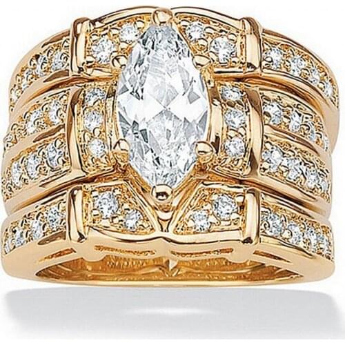 Vintage 14K Gold Marquise cut Lab Diamond Ring sets Engagement Wedding band Rings for Women Bridal Charm Party Jewelry