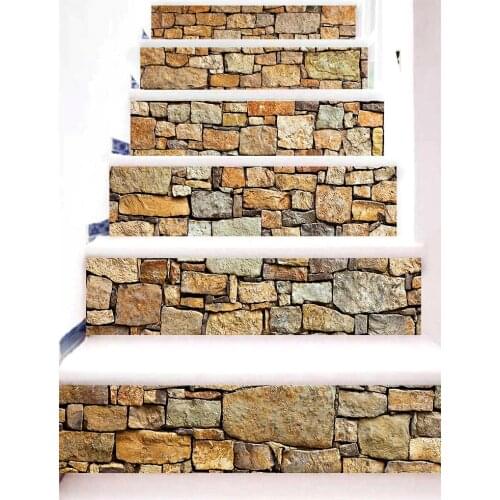 Yazi 6PCS Removable Step Self-Adhesive Stairs Sticker Ceramic Tiles PVC Stair Wallpaper Decal Vinyl Stairway Decor 18x100CM