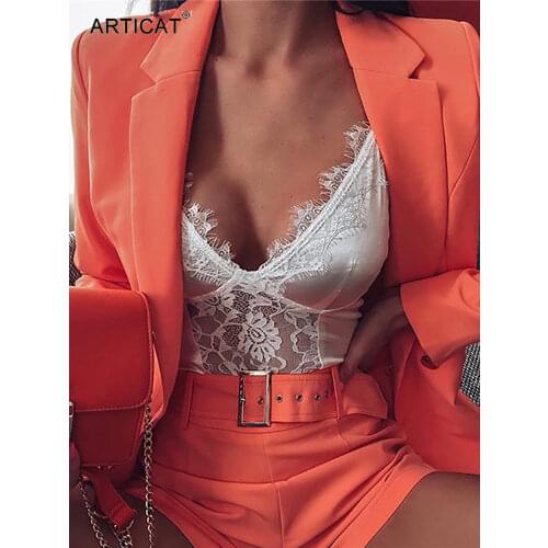 Articat Sexy Office Lady Two Piece Set Women Suit 2020 Summer Autumn Blazer And Pants Jumpsuit Set Casual Suits Outfits