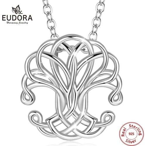 Eudora 925 Sterling Silver Tree of life Pendant Neckalce Women Sliver Chain Elegant Celtics Tree Knot torque Fine Jewelry D234