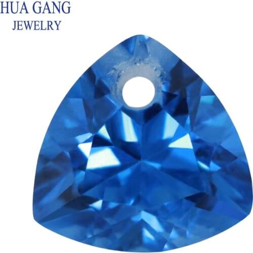 119# Spinel Blue Trillion Shape Brilliant Cut Synthetic Spinel Stone With Hole For Jewelry Size 4x4-10x10mm Free Shipping