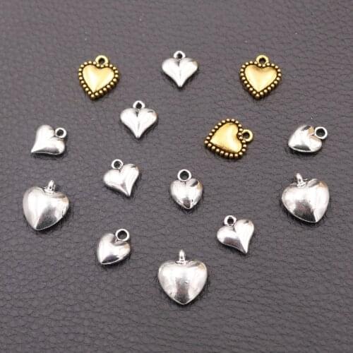 18pcs Various Fashion Styles 3D Heart-shaped Pendants Popular Earrings Bracelet DIY Metal Jewelry Handicraft Charm Making
