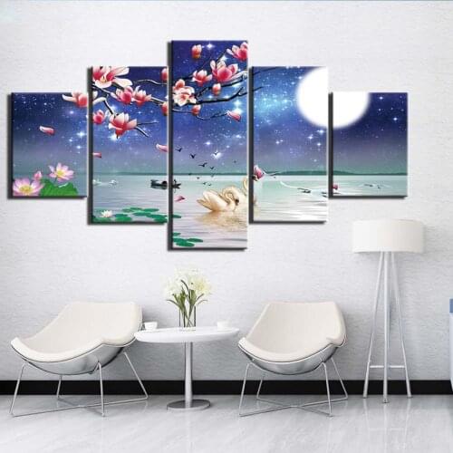 5 pieces 3d diamond embroidery Swan Lake moon Scenery Diamond Painting Full drill Square Mosaic pictures diamond round