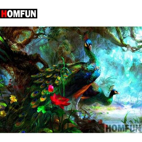HOMFUN 5D DIY Diamond Painting Full Square/Round Drill "Animal peacock" Embroidery Cross Stitch gift Home Decor Gift A09387