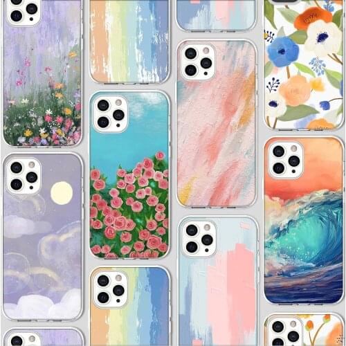 Ciciber Funda Case for Iphone 12 Case for IPhone 12 11 Pro XR 7 X XS Max Mini 8 6 6S Plus SE 2020 Silicone Vogue Flower painting