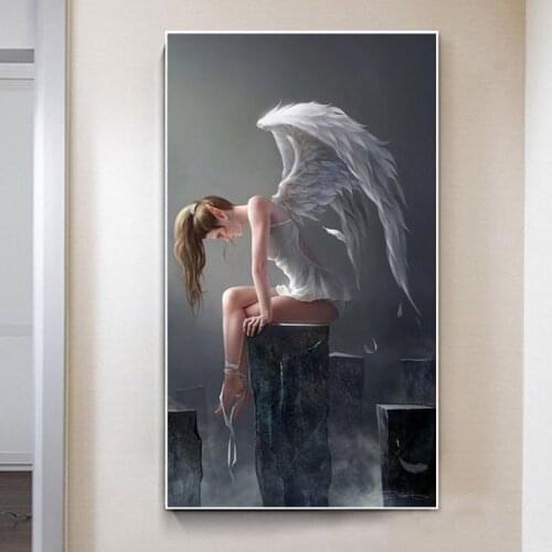 Angel Wings Black And White Anime Print And Poster Canvas Painting Wall Art Picture for Living Room Home Decor No Frame