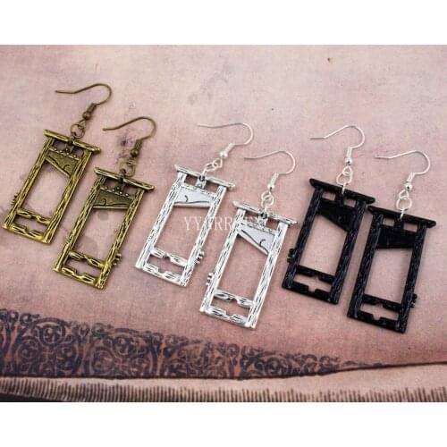 Black Bronze Guillotine Earrings History Macabre Punk Rock Goth Jewelry Gothic Grunge Medieval Dark Academia Fashion Novelty