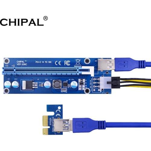 CHIPAL 100PCS Fast Shipping PCI-E Riser 006c PCI-E PCI E Express LED Riser Card 1x to 16x 6pin GPU Riser for Video Card