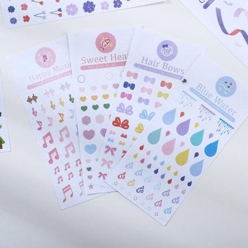 Colorful Bow Music Heart Flower Ballooms Ribbon Leaf Design Scrapbooking Sticker Stationery DIY PVC Craft Decoration Supplies