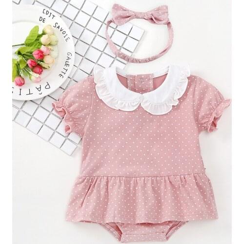 Newborn Infant Baby Girl Romper Cute Pink Dots Print Jumpsuits Bodysuits Girls Summer Clothes Short Sleeve Rompers Dress 0-24 M