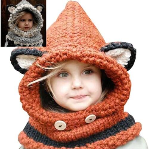 Doitbest Christmas gift Fox Ear Winter Hat Windproof Hats Scarf Set For Kids Boys Girls Winter Earflap Cap