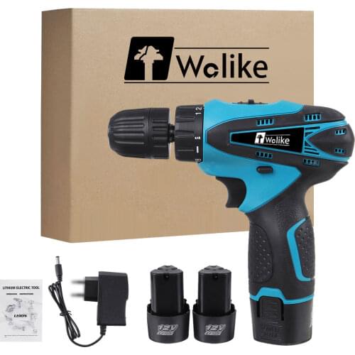 12V Cordless Drill Electric Screwdriver Hammer Drill 18+1 Turque Power Screw Driver Tools with 2 Li-on Battery