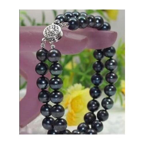 Fine 2 STRANDS 9-10MM SOUTH SEA BLACK PEARL BRACELET 7.5-8 INCH >>free shipping