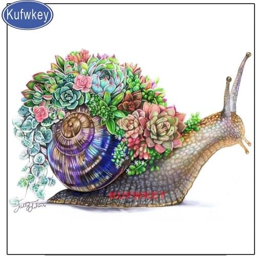 Snails succulent plants diy diamond painting full square round diamond embroidery cactus landscape,diamond mosaic autumn