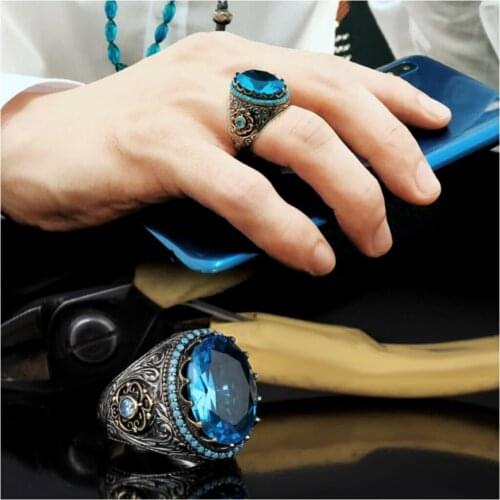 925 Sterling Silver Ring With Blue Topaz Stone Souvenirs For Men Design Fashion Rings Elegant Rings For You All Sizes