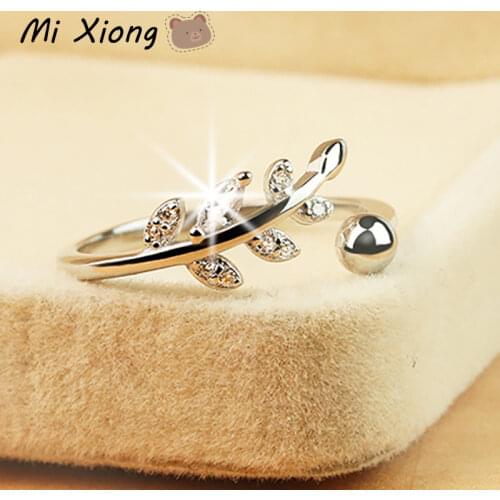 Mi Xiong s925 sterling silver unique craft leaf diamond ring light luxury elegant small fresh lady charm brand jewelry