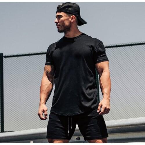 Summer Gym Clothing Workout T Shirt Men Cotton Breathable Fitness Mens Short Sleeve T-shirt Muscle Tshirt Casual Tee Shirt homme