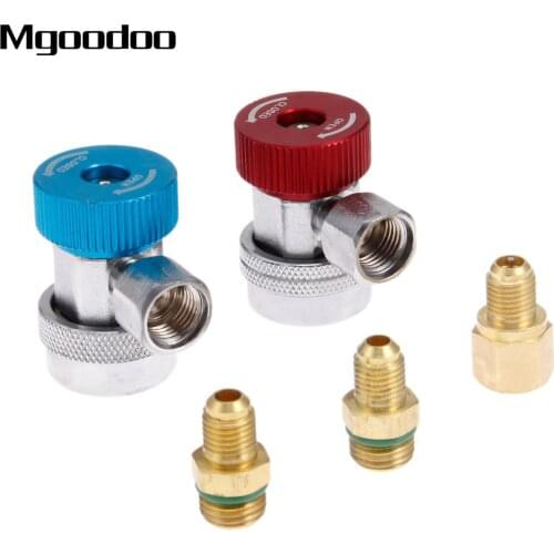 Mgoodoo AC R134A Air Condition Adjustable Quick Coupler Adapters Manifold Gauge Set Conversion Kit High Low Adapter Connector