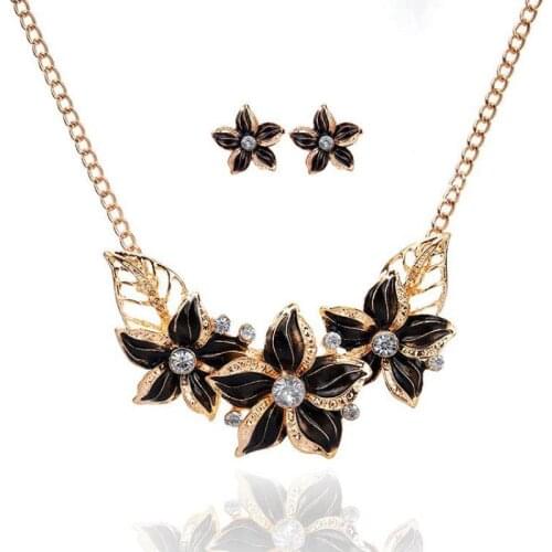 Fashion Flowers Crystal Oil Drop Necklace Earrings Jewelry Sets Jewellery Set For Women African Indian Statement Accessories J41