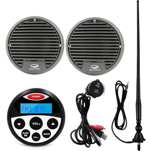 Marine Radio Waterproof Boat Stereo Receiver Bluetooth Audio MP3 Car Player+3inch Marine Speakers+FM AM Antenna+USB Audio Cable