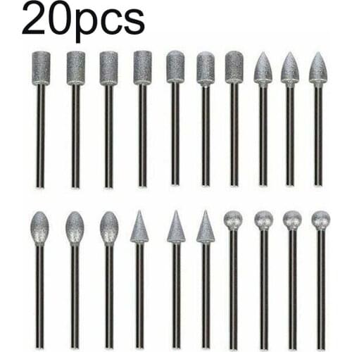 20PCs 120 Grit Electroplated Diamond Burr Set Drill Bit Set Rotary Grinding Tool Rotary Tools Drop Ship Electric Tool Set