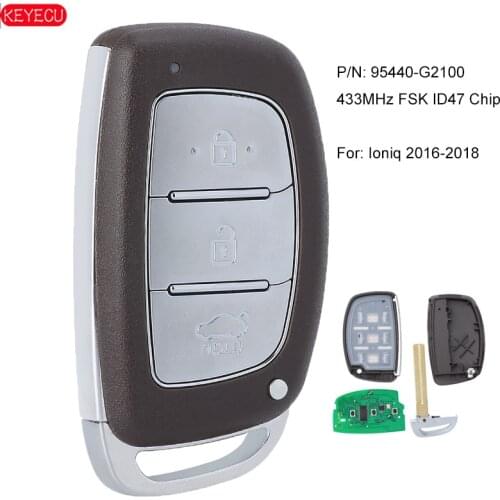 KEYECU 95440G2100 Smart Remote Key FSK 433.92MHz ID47 Chip 3 Button Fob for Hyundai Ioniq 2016 2017 2018 P/N: 95440-G2100