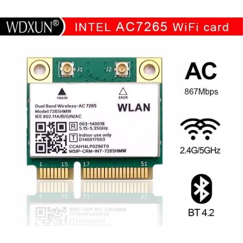 Network card wifi adapter for intel AC7265 Dual Band mini PC-E WIFI CARD for intel 7265AC 802.11ac 2x2 WiFi + Bluetooth 4.2