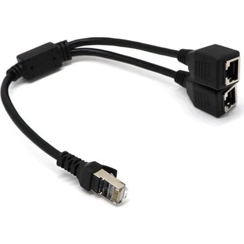 1 To 2 Male To Female LAN Ethernet Network RJ45 Plug Splitter Extender Adapter Connector ABS Black Male Female Network