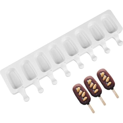 Silicone Ice Cream Molds 8-Cavity Ellipse Shape Ice Candy Ice Lolly Mould Dessert DIY Making Tool Ice Tray Home Kitchen Gadget