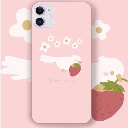 STARRY FOREST strawberry bird cases for iPhone promax 7p 8plus XS XR protective shell pink girl cute mobile phone cases