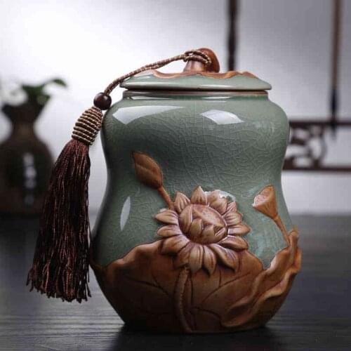 Pu'er Fresh-keeping Geyao Cracked Glaze Spice Jar Dried fruit Jar tea Canister Ceramic Porcelain candy jar sealed tank tea caddy