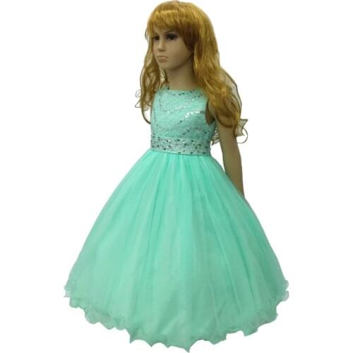 2020 Girl Party Dresses Mint Green Flower Cotton Lining Girl Dresses For Weddings Kids Evening Ball Gown With Hoop