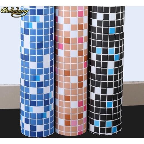 Beibehang 60X500cm Waterproof Self-adhesive mosaic wall papers home decor Kitchen anti-oil Black plaid wallpaper for walls 3 d