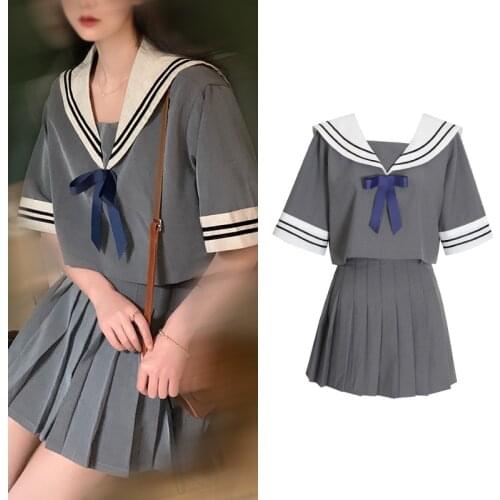 Japanese Style School Uniform For Girls Grey JK Skirt Lolita Sailor Suit Halloween Costumes For Woman