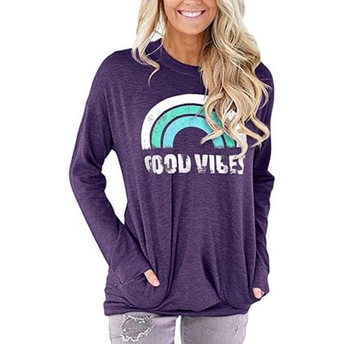 Summer new European and American casual womens wear round collar long sleeve printing loose large size T shirt