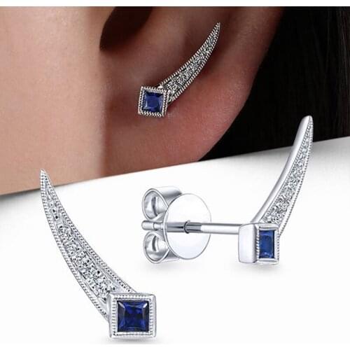 Modern Design Women Stud Earrings Charming Blue/White CZ Stone Simple Stylish Ladys Accessories Party Fashion Jewelry