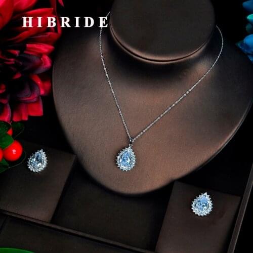 HIBRIDE New Water Drop Dubai Jewelry Sets For Women Bridal Link Chain Cubic Zirconia Wedding Jewelry Sets Inlay Luxury N-599