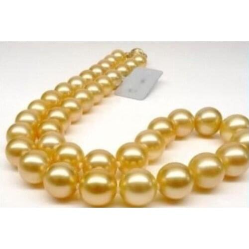Women Gift word Love Free shipping 10mm round Gold Sea South Shell Pearl Necklace 18 inch Genuine Lucky Ladys jewelry Fine Wom