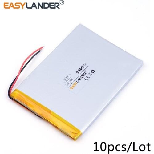 10pcs /Lot 3.7v lithium Li ion polymer rechargeable battery 357390 2400mAh GPS PSP DVD E-book Tablet PC phone power bank