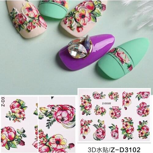 10 Types Nails Stickers 3D Water Transfer Nail Stickers 2020 Japanese Cherry Blossom Flower Nail Decals 5D Nail Stickers,70X50MM