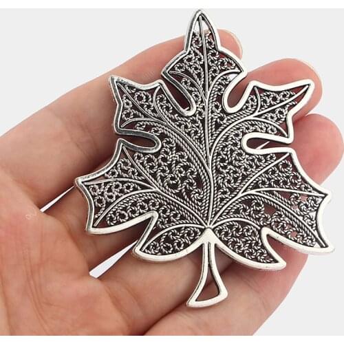 2PCS Antique Hollow Filigree Maple Leaf Charms Pendants for DIY Necklace Making Jewelry Findings 74x63mm
