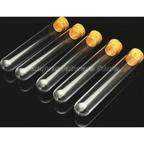 25x150mm Lab Transparent Plastic Test Tubes With Cork Caps,Party Candy Bottle with Round Bottom,Wedding Gift Vial