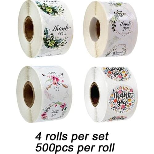 4 Rolls/Set Thank You Stickers Seal Labels Thank You Stickers for Wedding Gifts Cake Shop Sealing Label Stickers Diameter 2.5cm