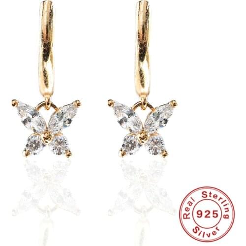 Aide Cute 925 Sterling Silver White CZ Butterfly Hoop Earrings For Women Child Girls Kids Bridal Wedding Jewellery Colgante