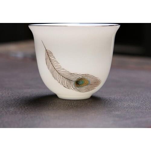 Peacock Feather Tea Cup 60ml Ceramic Porcelain Tea Bowl Master Cups Chinese Kung Fu Teaware Creative Teacup Drinkware Decoration