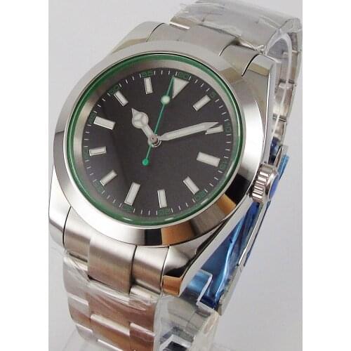 36mm Polished Automatic Men Watch Brushed Oyster Bracelet NH35A Movement Sapphire Crystal Green Luminous Dial